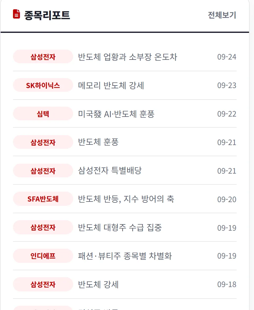 종목 리포트 화면